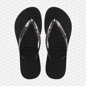 Havaianas Women's Black and Silver Glitter Sandals